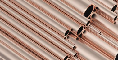 Yığınla bakır boru yığını. 3d illüstrasyon 