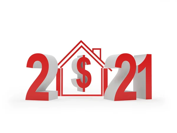 Rosso Numero 2021 Icona Della Casa Con Simbolo Del Dollaro — Foto Stock