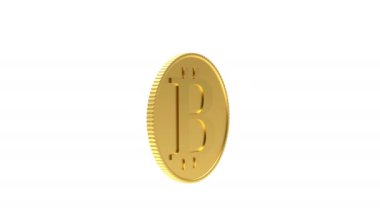 Bitcoin beyaz arka planda döner ve alfa kanalı 3 boyutlu animasyondur. 4K çözünürlüğü 