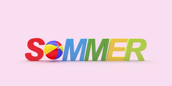 Colorful Text Summer Beach Ball Pink Illustration — Stockfoto