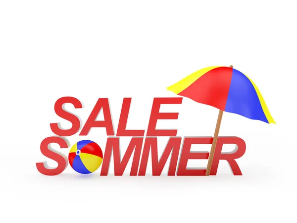 Summer Sale Text Beach Umbrella White Illustration — Stock Photo, Image