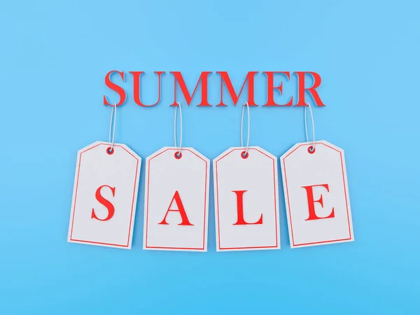 Banner Text Summer Sale Hanging Price Tags Blue Illustration — Stockfoto