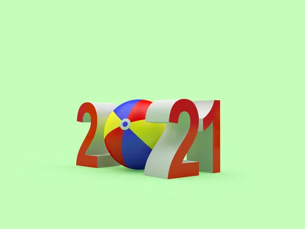 2021 Numbers Beach Ball Green Illustration — Stock Photo, Image