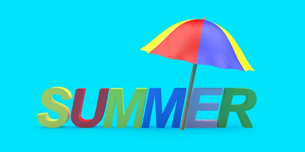 Colorful Text Summer Beach Umbrella Blue Illustration — Stockfoto