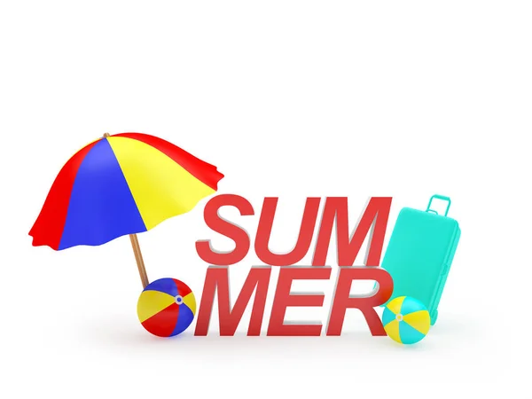Colorful Text Summer Beach Umbrellas Balls Illustration — Stockfoto
