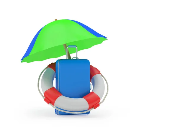 Travel Suitcase Lifebuoy Beach Umbrella Illustration — Stock Photo, Image