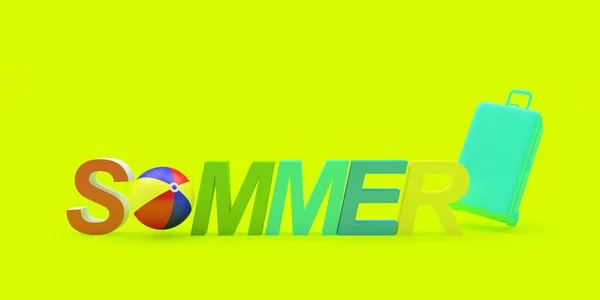 Summer Colorful Text Beach Ball Suitcase Green Illustration — Stockfoto