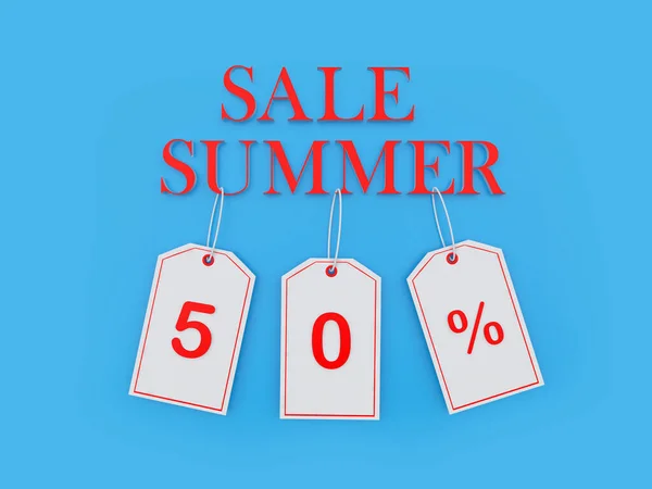 Banner Text Summer Sale Percent Discount Price Tags Blue Illustration — Stockfoto