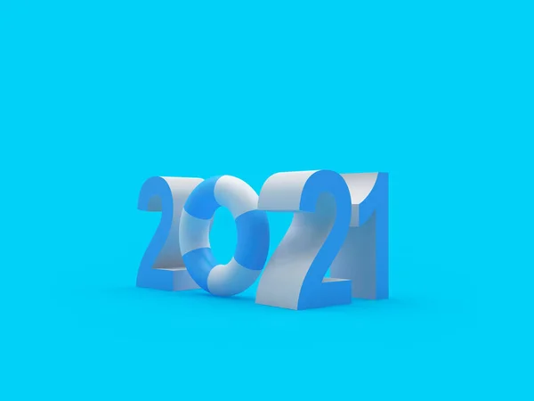 2021年暑假 救生圈蓝色 3D说明 — 图库照片