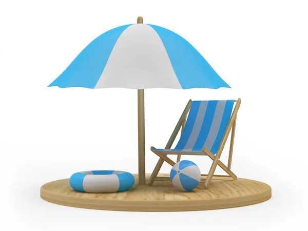 우산이 의자와 받침대 구명부이를 놓는다 — 스톡 사진