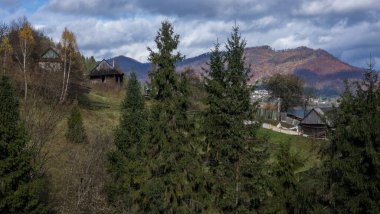Köydeki güzel sonbahar manzarası. Ukrayna. Karpatlar
