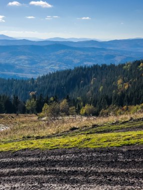 Bir dağ yolu ile sonbahar manzarası