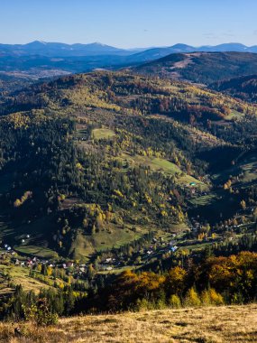 Bir yaz günü Ukrayna Karpatlarının hava görüntüsü