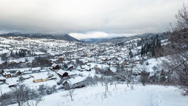 Karla kaplı ağaçlarla kaplı kış manzarası