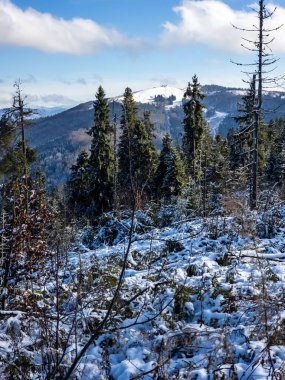 Dağlarda karla kaplı güzel bir manzara.