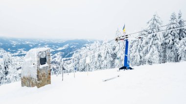 winter landscape of the alps and a ski resort