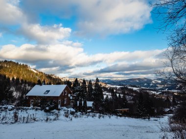 beautiful winter landscape with snow covered trees and mountains