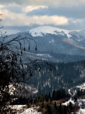 Karla kaplı dağlarla kaplı kış manzarası