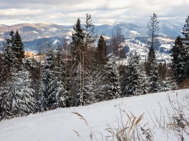 Dağlarda kış manzarası.
