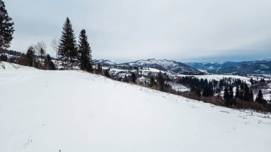 Kış dağı manzarası. Karpatlar 'da kış yolu