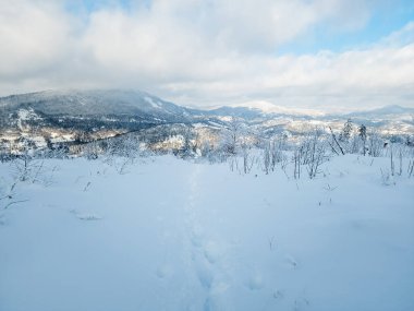 Karla kaplı dağlarla kaplı kış manzarası