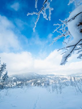 Karla kaplı dağlarla kaplı kış manzarası