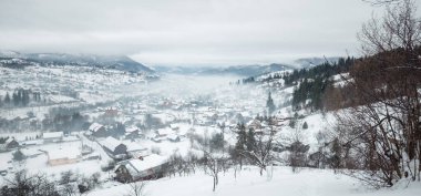 Kış manzarası, köy, kar, dağ köyü
