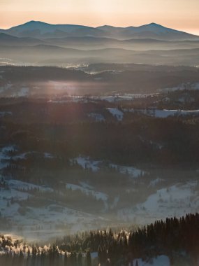 Karla kaplı ağaçlarla kaplı kış manzarası