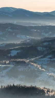 Karla kaplı ağaçlarla kaplı kış manzarası