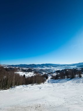 Karla kaplı ağaçlarla kaplı güzel kış manzarası
