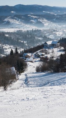 Karla kaplı ağaçlarla kaplı kış manzarası