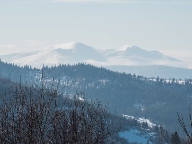 Kış dağı manzarası. Ukrayna 'daki Karpat Dağları