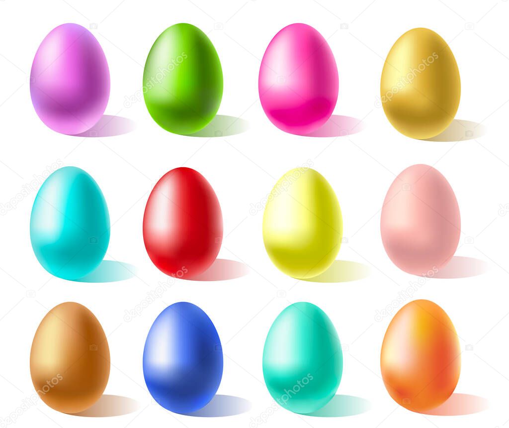 Happy Easter.Set of Colorful Easter eggs on a white background. Spring holiday. Vector Illustration.Happy easter eggs
