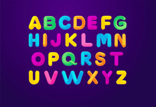 Colorful fluffy alphabets for kids. Isolated vector illustration. Set of alphabet letters typography symbols.