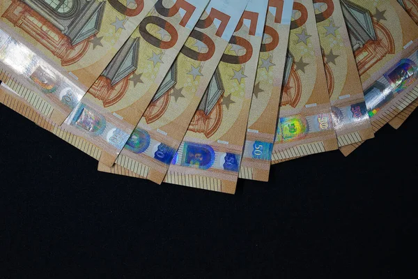 Monte Dinheiro Uma Pilha Notas Euro Espaço Cópia Banner — Fotografia de Stock