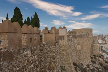 Almerya, Endülüs, İspanya Alcazaba 'nın bazı taş duvarlarının ayrıntıları.