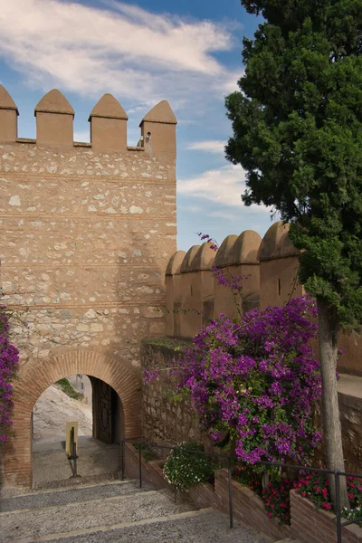 Alcazaba Almeria城堡和要塞关于进入附文的意见 Andalusia 西班牙 — 图库照片