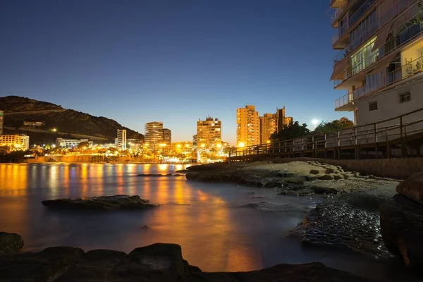 Nattutsikt Över Alicante Stranden Albufereta Spanien — Stockfoto