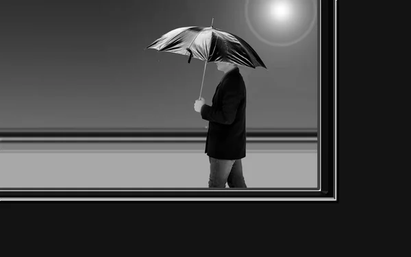 Silhouette Man Umbrella Standing Black Background — Stock Photo, Image