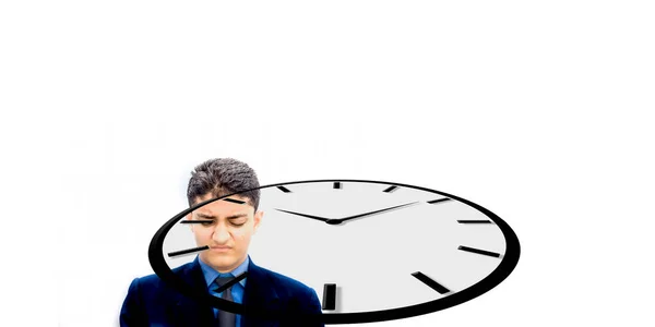 Shot Man Board Lazy Look His Face Watching Clock Releasing — Stock Photo, Image
