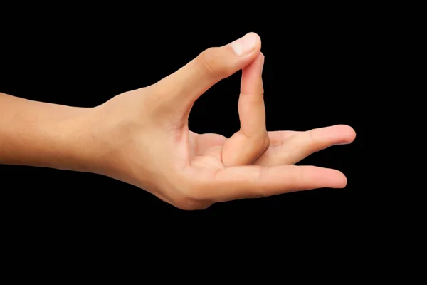 Shot Male Hand Demonstrating Aakash Mudra Isolated Black Background — Stock Photo, Image