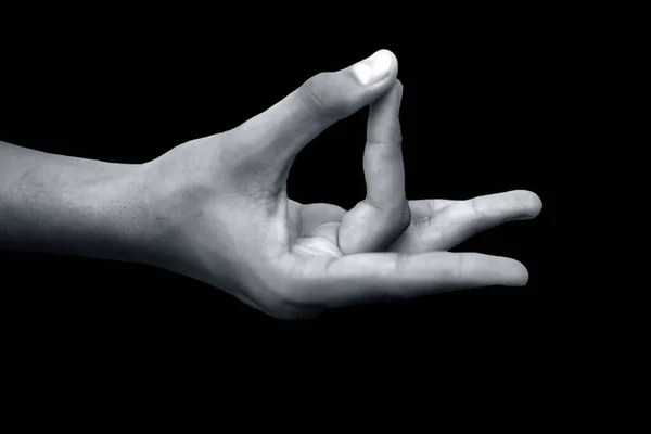 Shot Male Hand Demonstrating Aakash Mudra Isolated Black Background — Stock Photo, Image