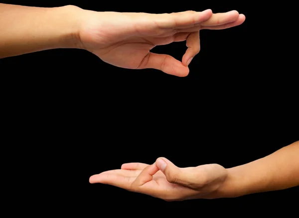 Tiro Uma Mão Masculina Demonstrando Jnana Mudra Mudra Sabedoria Isolado — Fotografia de Stock