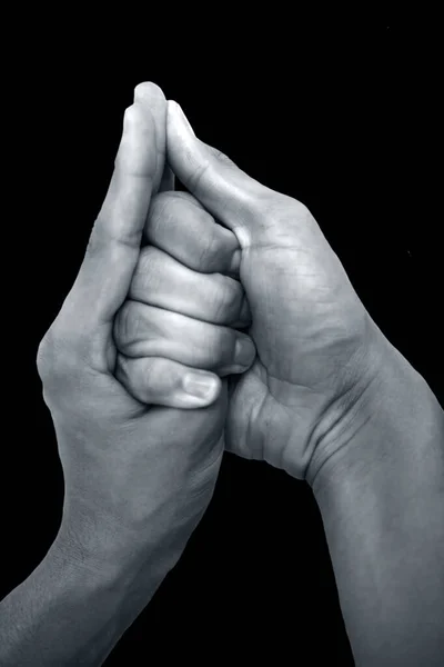 Aufnahme Männlicher Hände Die Shankh Mudra Isoliert Auf Schwarzem Hintergrund — Stockfoto