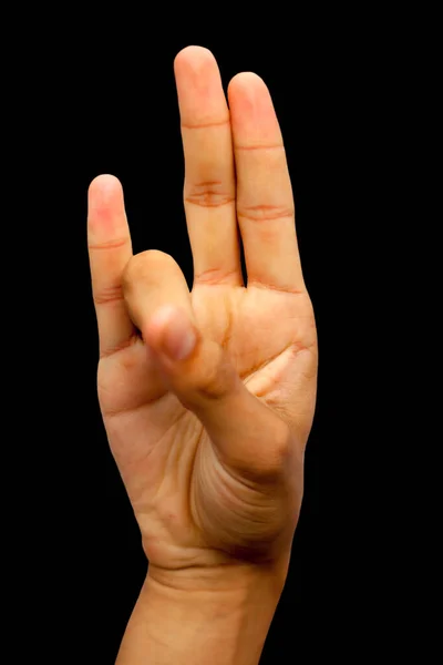 Tiro Uma Mão Fazendo Agni Ioga Surya Mudra Gesto Mudra — Fotografia de Stock