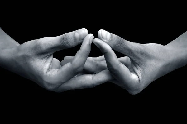 Mida Jouin Mudra Demonstrado Por Mãos Masculinas Isoladas Sobre Fundo — Fotografia de Stock