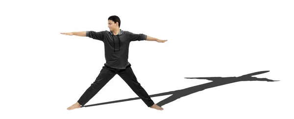 Shot Teenage Boy Doing Stretching Exercises Isolated White Background His — Stock Photo, Image