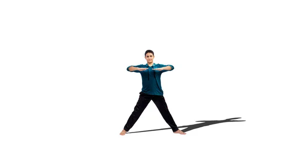 Full Length Shot Young Male Teenager Doing Some Exercises Isolated — Stock Photo, Image