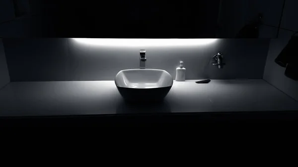 Black White Monochromatic Shot Modern Washbasin — Stock Photo, Image