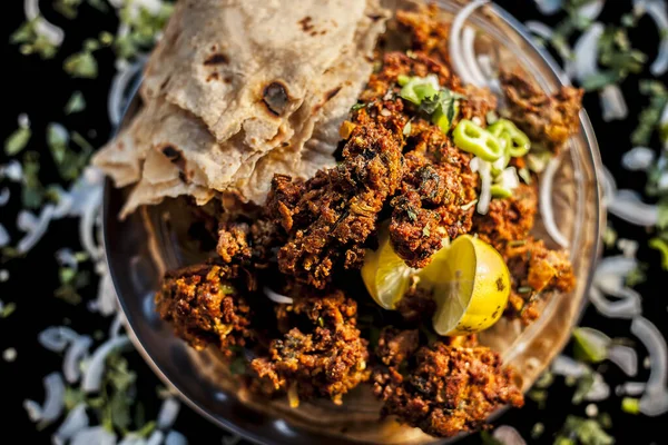 Tiro Almôndegas Secas Cima Tortilha Tiro Kebab Kabab Roti Juntamente — Fotografia de Stock